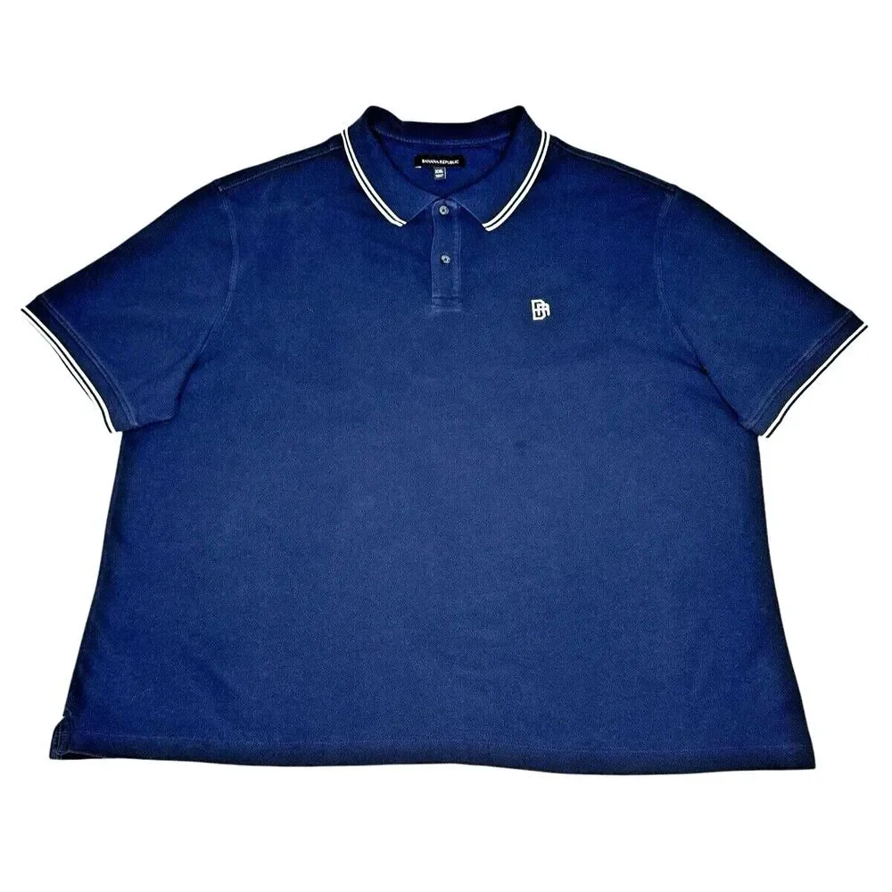 Banana Republic Men's 100% Cotton Navy Blue Polo with Embroidered Logo, Size XXL